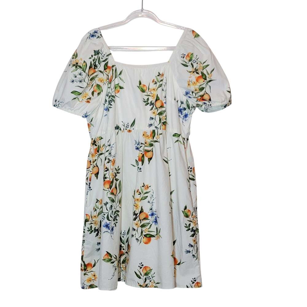 Time and Tru White Floral Midi Dress Short Sleeve Puff Sleeve Cotton Boho XL